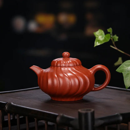 Yixing Tendon Pattern Fengling Purple Clay Handmade Teapot, Zisha Teapot, Kung-Fu Teaware, Purple Clay Drinkware