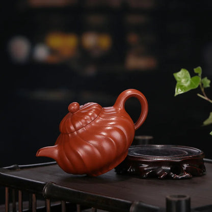Yixing Tendon Pattern Fengling Purple Clay Handmade Teapot, Zisha Teapot, Kung-Fu Teaware, Purple Clay Drinkware