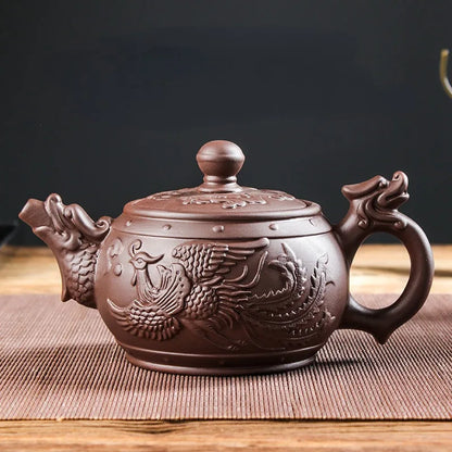 Yixing Zisha Ceramic Teapot Large Capacity Pure Handmade Plum Blossom Dragon Phoenix Teapot Household Large Kungfu Tea Set