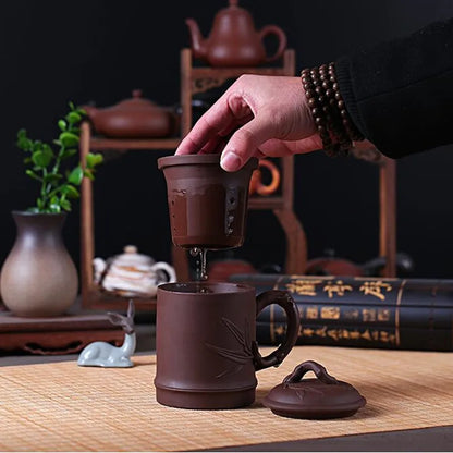 Yixing Zisha Ceramic Water Cup with Cover, Pure Handmade Tea Cup, Liner Filter, Office Kungfu Tea Set