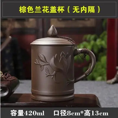 Yixing Zisha Ceramic Water Cup with Cover, Pure Handmade Tea Cup, Liner Filter, Office Kungfu Tea Set