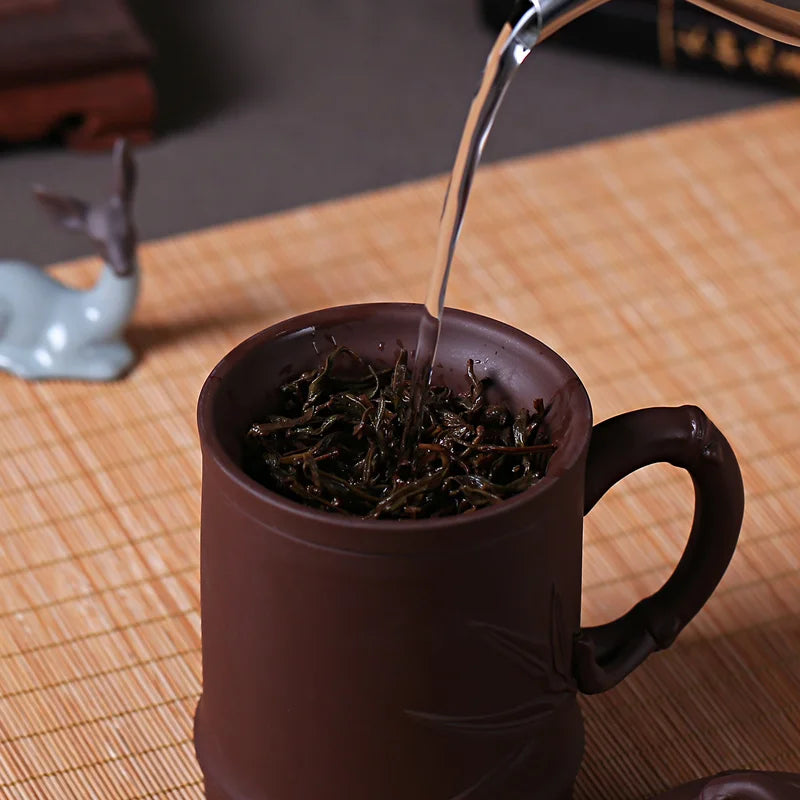Yixing Zisha Ceramic Water Cup with Cover, Pure Handmade Tea Cup, Liner Filter, Office Kungfu Tea Set