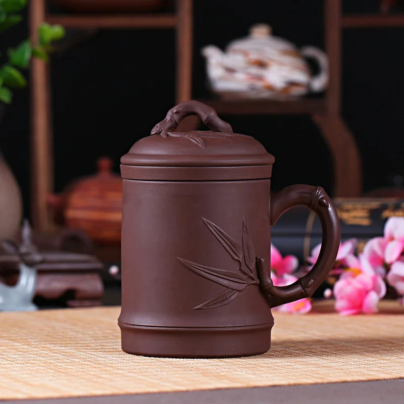 Yixing Zisha Ceramic Water Cup with Cover, Pure Handmade Tea Cup, Liner Filter, Office Kungfu Tea Set