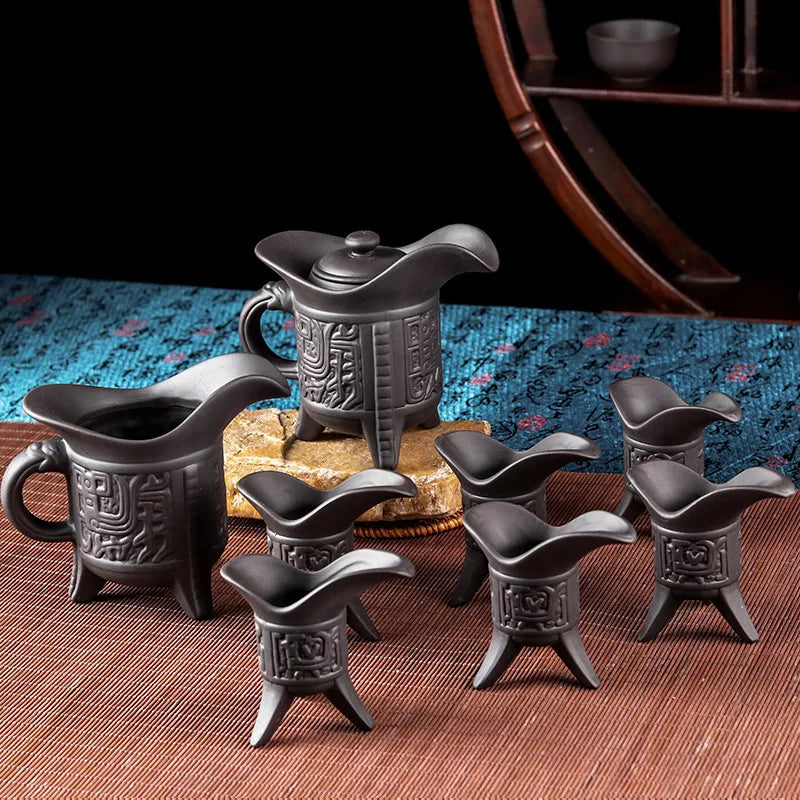 Yixing Zisha Chinese Tea Set, Army General Teapot, Tea Cup, Retro Office Teaset, Sea Ceramic, Home Tea Ceremony, 8Pcs Set