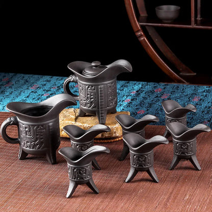 Yixing Zisha Chinese Tea Set, Army General Teapot, Tea Cup, Retro Office Teaset, Sea Ceramic, Home Tea Ceremony, 8Pcs Set