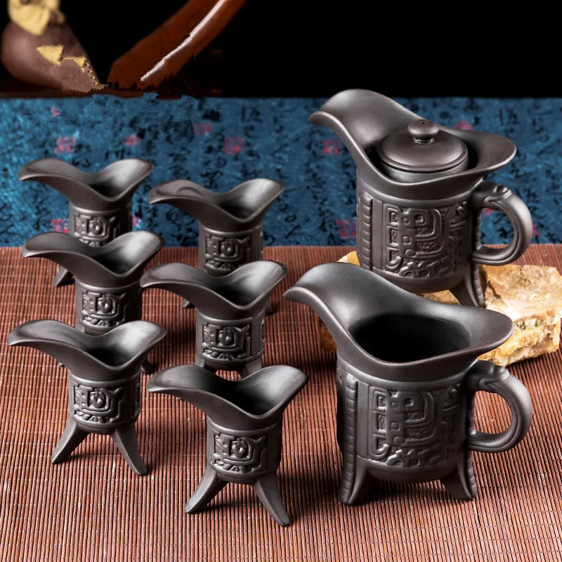 Yixing Zisha Chinese Tea Set, Army General Teapot, Tea Cup, Retro Office Teaset, Sea Ceramic, Home Tea Ceremony, 8Pcs Set