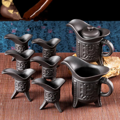 Yixing Zisha Chinese Tea Set, Army General Teapot, Tea Cup, Retro Office Teaset, Sea Ceramic, Home Tea Ceremony, 8Pcs Set