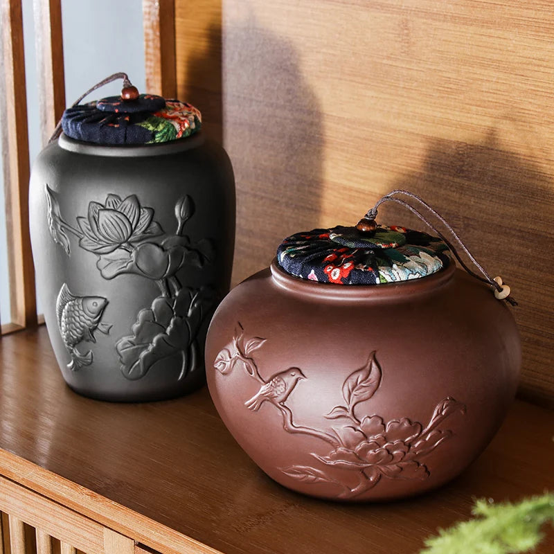 Yixing-Zisha Chinese-style Tea Caddy, Large Hand-Sealed Tea Storage Pot, Moisture-Proof Pu'er Tea Canister
