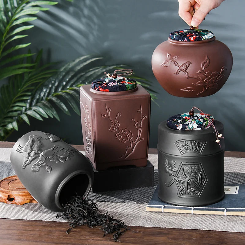 Yixing-Zisha Chinese-style Tea Caddy, Large Hand-Sealed Tea Storage Pot, Moisture-Proof Pu'er Tea Canister