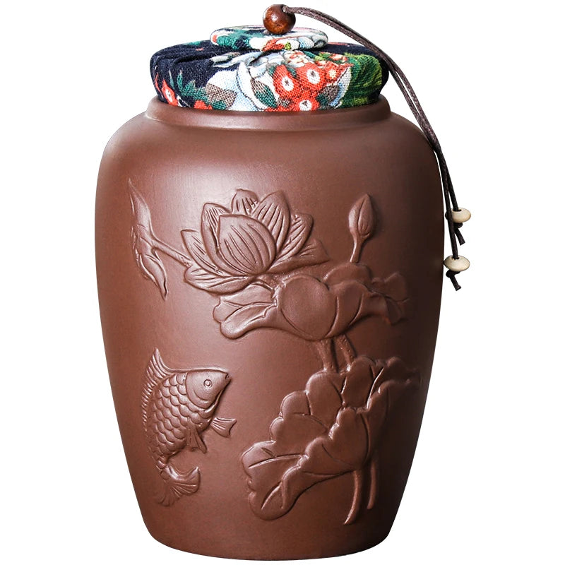 Yixing-Zisha Chinese-style Tea Caddy, Large Hand-Sealed Tea Storage Pot, Moisture-Proof Pu'er Tea Canister