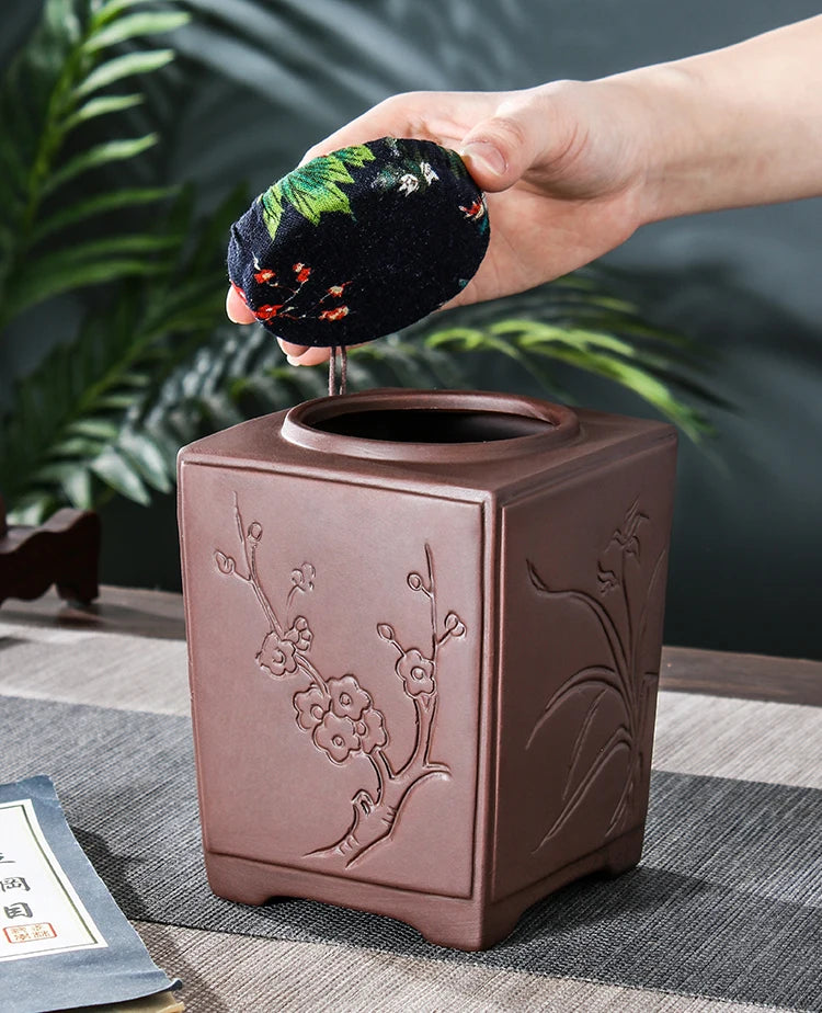 Yixing-Zisha Chinese-style Tea Caddy, Large Hand-Sealed Tea Storage Pot, Moisture-Proof Pu'er Tea Canister