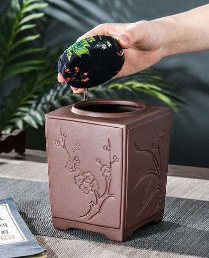 Yixing-Zisha Chinese-style Tea Caddy, Large Hand-Sealed Tea Storage Pot, Moisture-Proof Pu'er Tea Canister