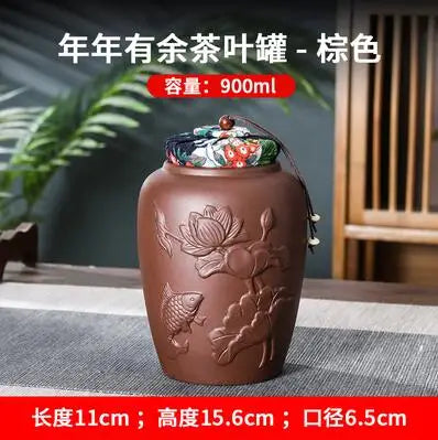 Yixing-Zisha Chinese-style Tea Caddy, Large Hand-Sealed Tea Storage Pot, Moisture-Proof Pu'er Tea Canister