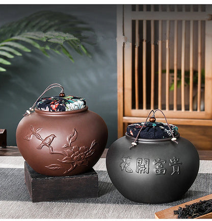 Yixing-Zisha Chinese-style Tea Caddy, Large Hand-Sealed Tea Storage Pot, Moisture-Proof Pu'er Tea Canister