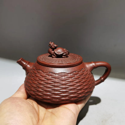 Yixing Zisha Clay Teapot Bamboo Weaving Stone Ladle Pot Gu Jingzhou 280ml
