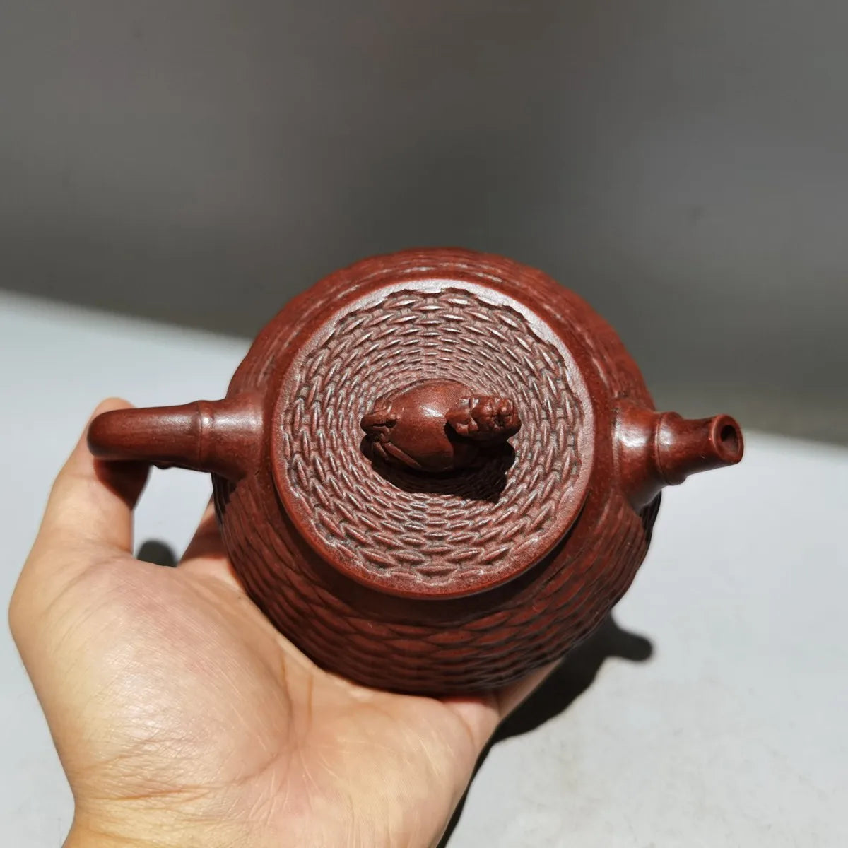 Yixing Zisha Clay Teapot Bamboo Weaving Stone Ladle Pot Gu Jingzhou 280ml