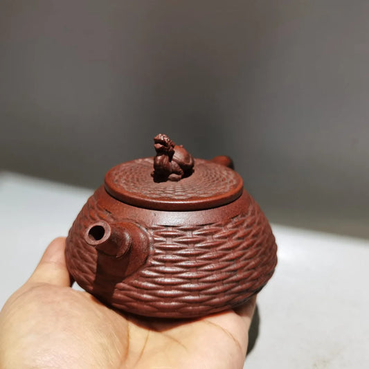 Yixing Zisha Clay Teapot Bamboo Weaving Stone Ladle Pot Gu Jingzhou 280ml