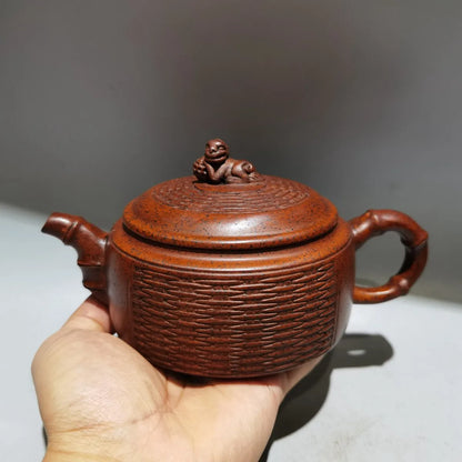 Yixing Zisha Clay Teapot Big Mouth Bamboo Woven Pot Gu Jingzhou 360ml