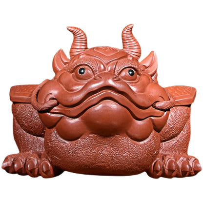 Yixing Zisha Cow Toad Lucky Toad Three-Legged Toad Boutique Raw Ore Handmade Tea Tray Utensils Large Decoration
