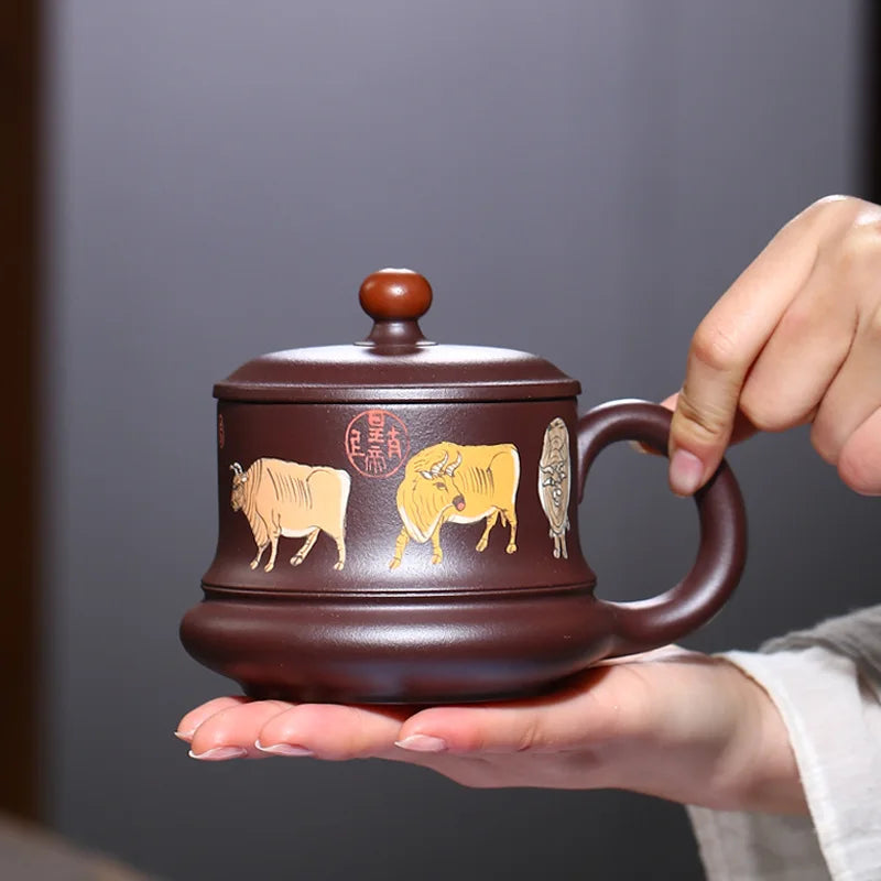 Yixing Zisha Cup Wu Niu Tu Cup with Cover Wholesale Rain Medium Sand Office Cup Handmade Tea Set Tea Cup on Behalf of the Consig