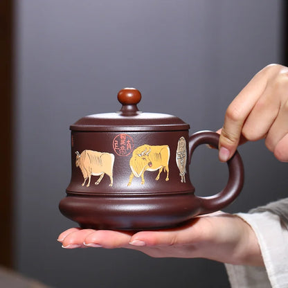 Yixing Zisha Cup Wu Niu Tu Cup with Cover Wholesale Rain Medium Sand Office Cup Handmade Tea Set Tea Cup on Behalf of the Consig