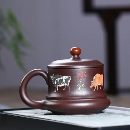 Yixing Zisha Cup Wu Niu Tu Cup with Cover Wholesale Rain Medium Sand Office Cup Handmade Tea Set Tea Cup on Behalf of the Consig