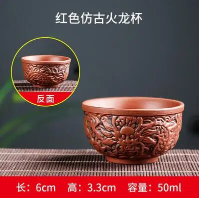 Yixing Zisha Double Dragon Tea Bowl, Large Handmade Relief, Phoenix Tea Cup, Master Cup, Tea Accessories, 3Pcs
