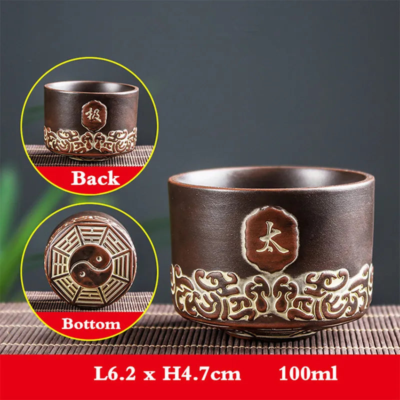 Yixing Zisha Double Dragon Tea Bowl, Large Handmade Relief, Phoenix Tea Cup, Master Cup, Tea Accessories, 3Pcs