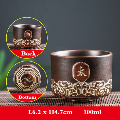 Yixing Zisha Double Dragon Tea Bowl, Large Handmade Relief, Phoenix Tea Cup, Master Cup, Tea Accessories, 3Pcs