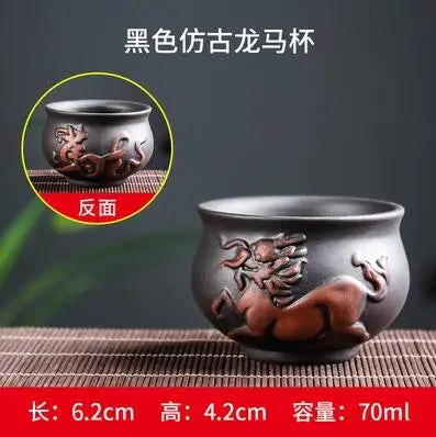 Yixing Zisha Double Dragon Tea Bowl, Large Handmade Relief, Phoenix Tea Cup, Master Cup, Tea Accessories, 3Pcs