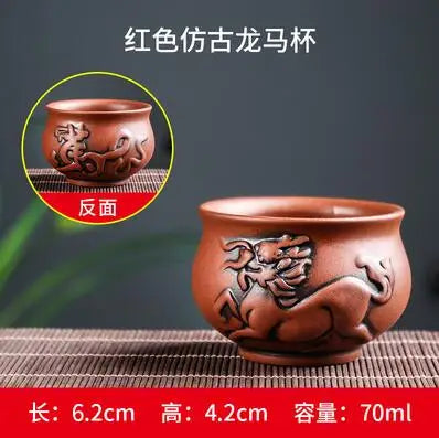 Yixing Zisha Double Dragon Tea Bowl, Large Handmade Relief, Phoenix Tea Cup, Master Cup, Tea Accessories, 3Pcs