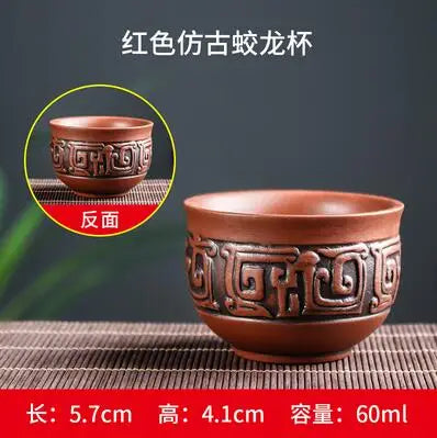 Yixing Zisha Double Dragon Tea Bowl, Large Handmade Relief, Phoenix Tea Cup, Master Cup, Tea Accessories, 3Pcs