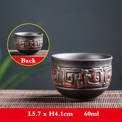 Yixing Zisha Double Dragon Tea Bowl, Large Handmade Relief, Phoenix Tea Cup, Master Cup, Tea Accessories, 3Pcs