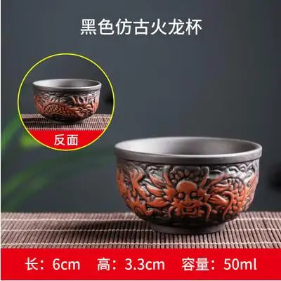 Yixing Zisha Double Dragon Tea Bowl, Large Handmade Relief, Phoenix Tea Cup, Master Cup, Tea Accessories, 3Pcs