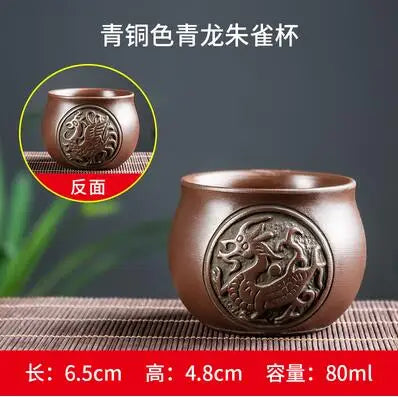Yixing Zisha Double Dragon Tea Bowl, Large Handmade Relief, Phoenix Tea Cup, Master Cup, Tea Accessories, 3Pcs