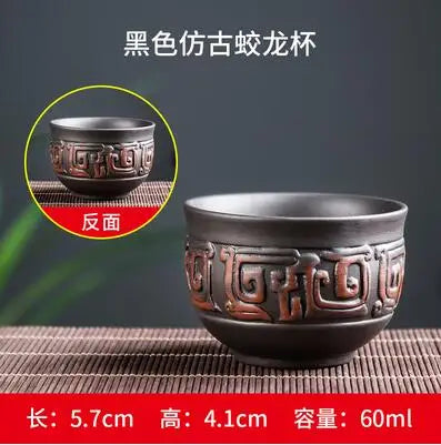 Yixing Zisha Double Dragon Tea Bowl, Large Handmade Relief, Phoenix Tea Cup, Master Cup, Tea Accessories, 3Pcs