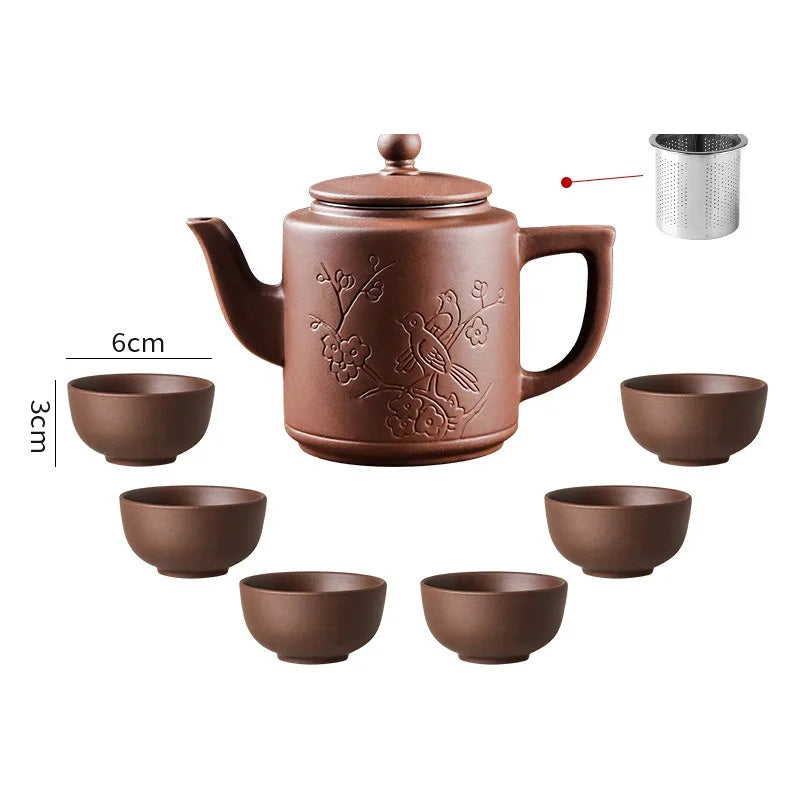Yixing Zisha Pot Stainless Steel Strainer Teapot Large Capacity Flower Tea Single Pot Tea Cup Kettle Set Home 700ml Tea Maker