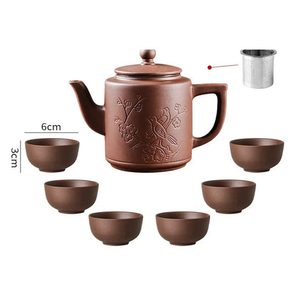 Yixing Zisha Pot Stainless Steel Strainer Teapot Large Capacity Flower Tea Single Pot Tea Cup Kettle Set Home 700ml Tea Maker