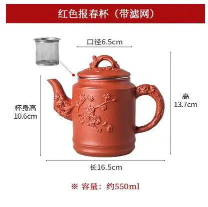 Yixing-Zisha Pot Stainless Steel Strainer Teapot, Large Capacity, Flower Tea, Single Pot, Tea Cup, Kettle Set, Home, 550ml