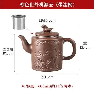 Yixing-Zisha Pot Stainless Steel Strainer Teapot, Large Capacity, Flower Tea, Single Pot, Tea Cup, Kettle Set, Home, 550ml