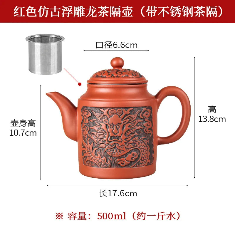 Yixing Zisha Pot Stainless Steel Strainer Teapot Large Capacity Flower Tea Single Pot Tea Cup Kettle Set Home 500ml Tea Maker