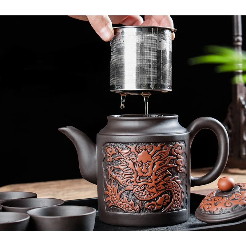 Yixing Zisha Pot Stainless Steel Strainer Teapot Large Capacity Flower Tea Single Pot Tea Cup Kettle Set Home 500ml Tea Maker