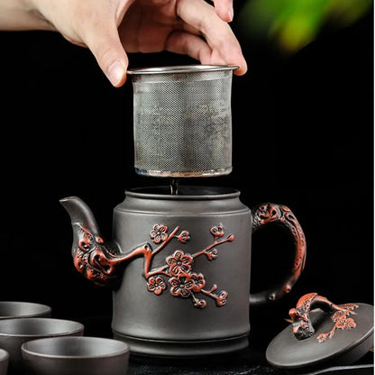 Yixing-Zisha Pot Stainless Steel Strainer Teapot, Large Capacity, Flower Tea, Single Pot, Tea Cup, Kettle Set, Home, 550ml