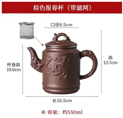 Yixing-Zisha Pot Stainless Steel Strainer Teapot, Large Capacity, Flower Tea, Single Pot, Tea Cup, Kettle Set, Home, 550ml