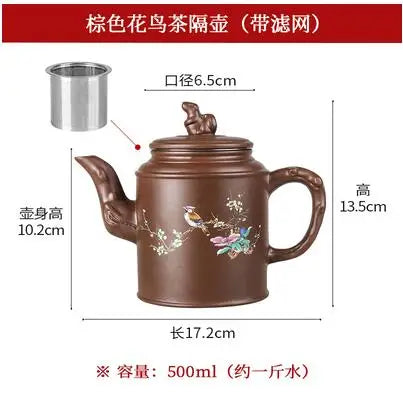 Yixing-Zisha Pot Stainless Steel Strainer Teapot, Large Capacity, Flower Tea, Single Pot, Tea Cup, Kettle Set, Home, 550ml
