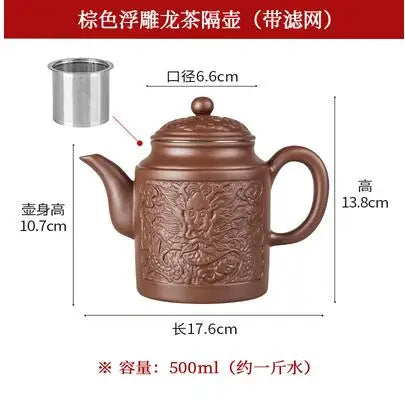 Yixing-Zisha Pot Stainless Steel Strainer Teapot, Large Capacity, Flower Tea, Single Pot, Tea Cup, Kettle Set, Home, 550ml