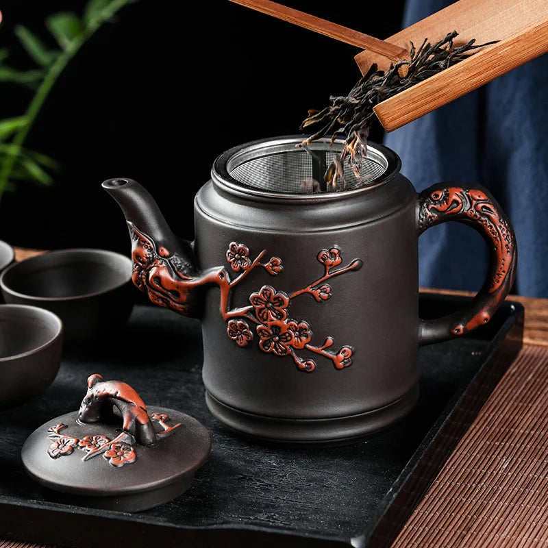 Yixing Zisha Pot Stainless Steel Strainer Teapot Large Capacity Flower Tea Single Pot Tea Cup Kettle Set Home 500ml Tea Maker