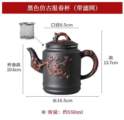 Yixing-Zisha Pot Stainless Steel Strainer Teapot, Large Capacity, Flower Tea, Single Pot, Tea Cup, Kettle Set, Home, 550ml