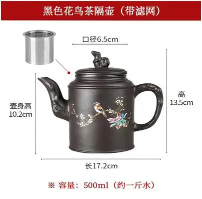 Yixing-Zisha Pot Stainless Steel Strainer Teapot, Large Capacity, Flower Tea, Single Pot, Tea Cup, Kettle Set, Home, 550ml