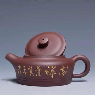 Yixing Zisha Tea Pot Bottom Trough Bell Pot Authentic All Hand-painted Gold Offer Pot Home Kung Fu Black Tea Dahongpao Teaware